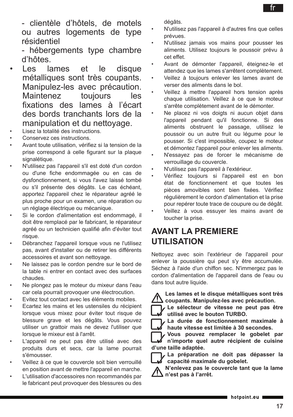 Avant la premiere utilisation | Hotpoint Ariston HB 0705 AX0 User Manual | Page 17 / 52