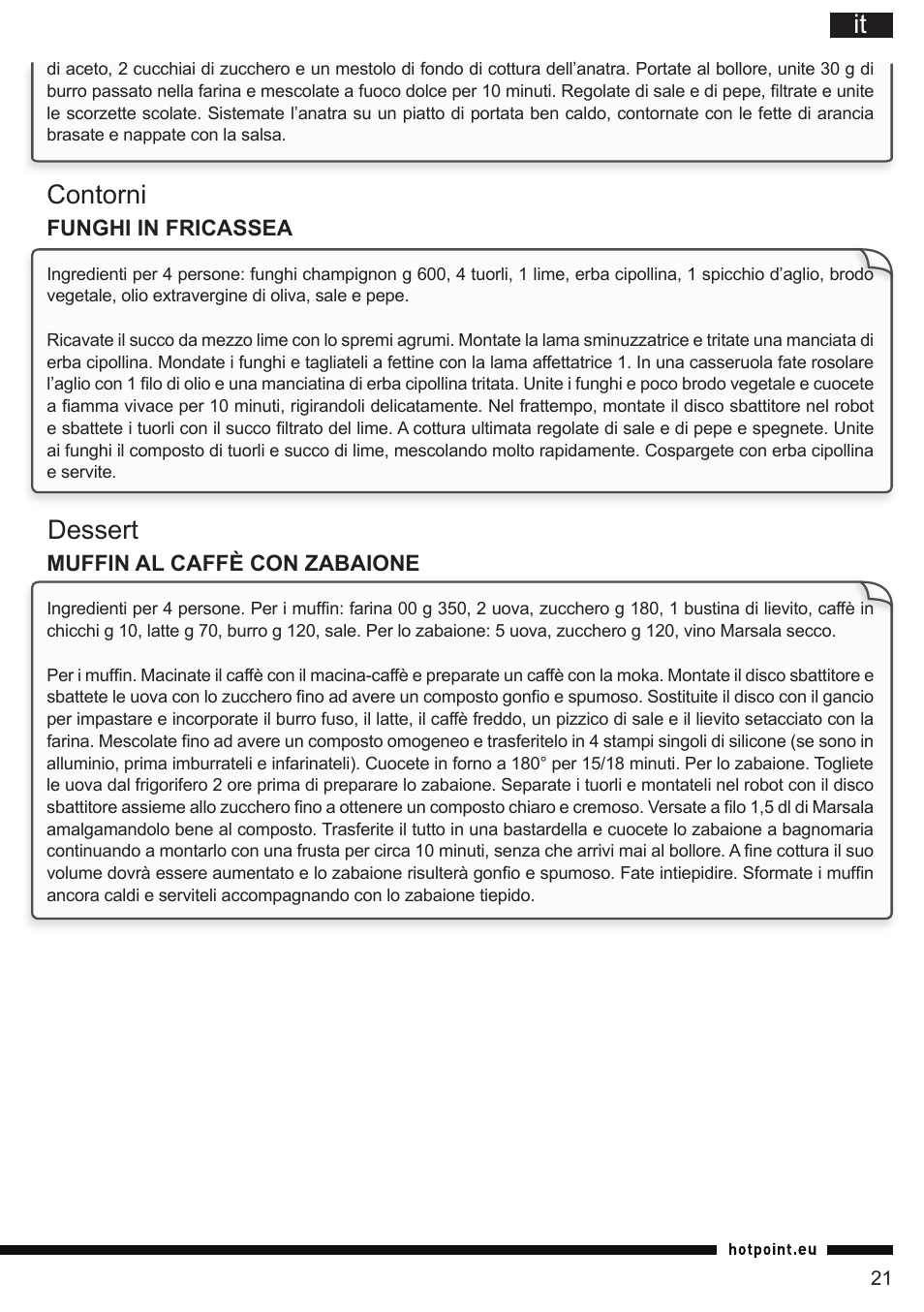 Contorni dessert | Hotpoint Ariston FP 1005 AB0 User Manual | Page 21 / 148