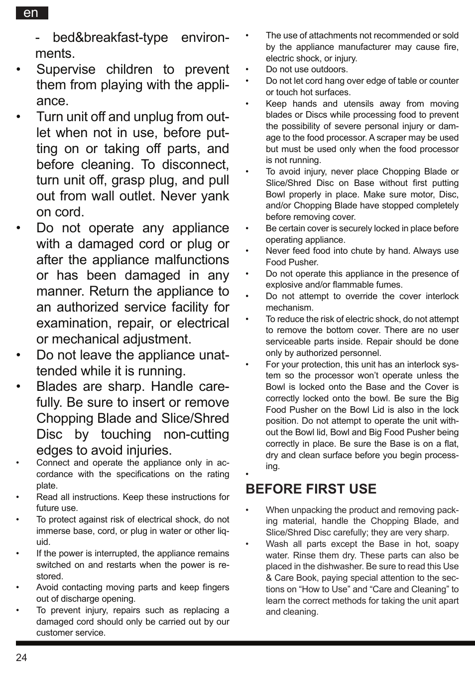 Before first use | Hotpoint Ariston FP 1005 AB0 User Manual | Page 24 / 148