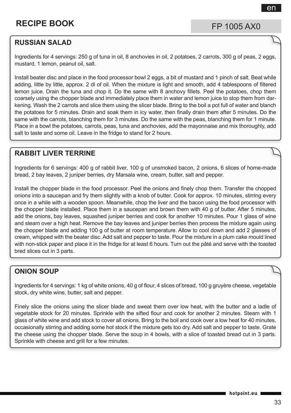 Hotpoint Ariston FP 1005 AB0 User Manual | Page 33 / 148