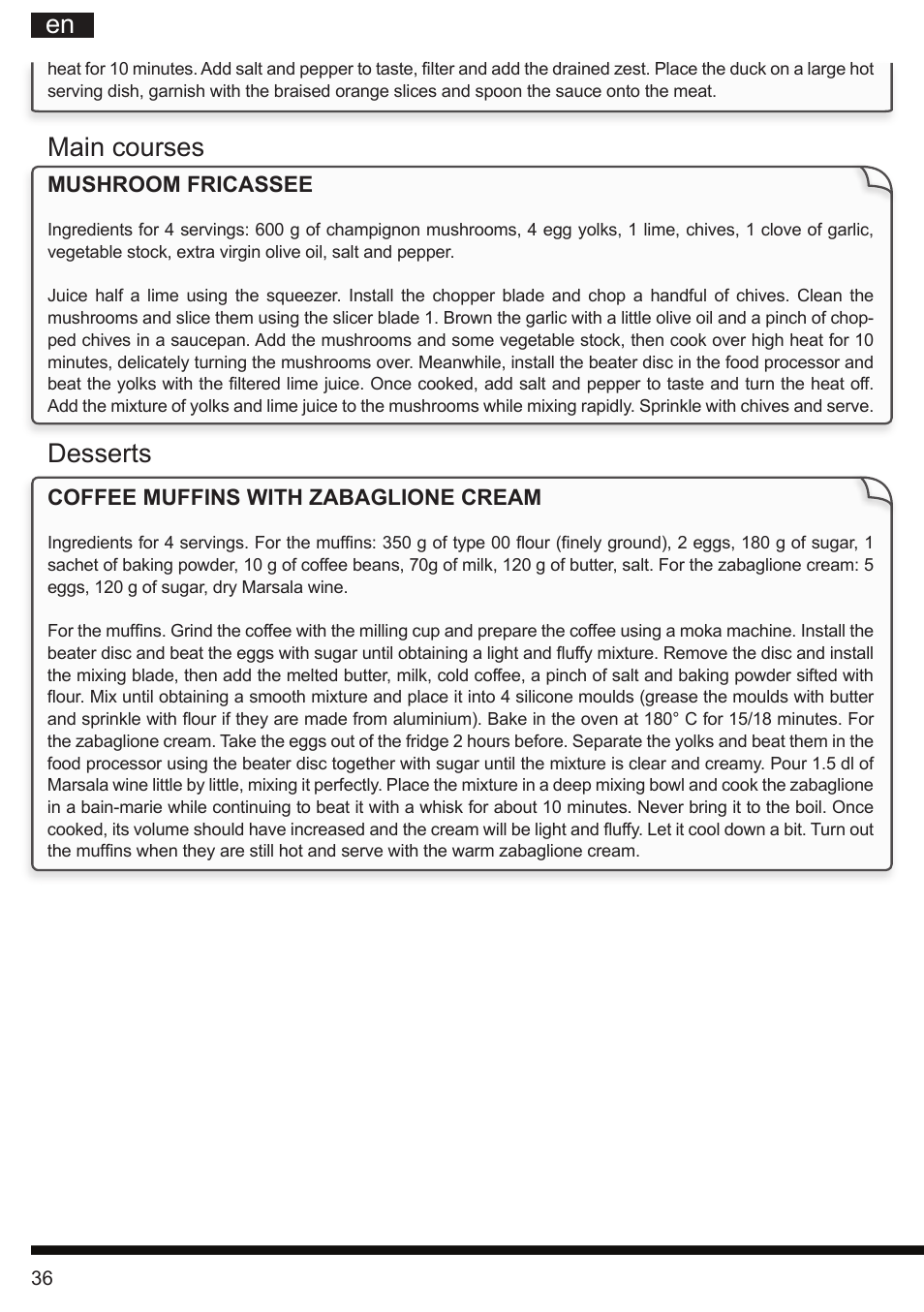 It en, Main courses desserts | Hotpoint Ariston FP 1005 AB0 User Manual | Page 36 / 148