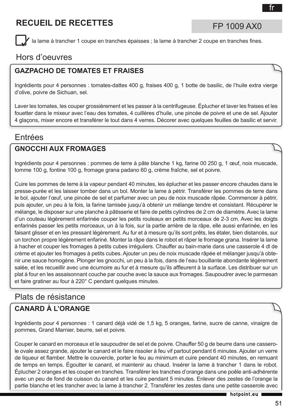 Fr recueil de recettes | Hotpoint Ariston FP 1005 AB0 User Manual | Page 51 / 148