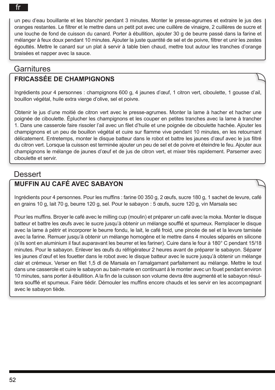 Fr garnitures dessert | Hotpoint Ariston FP 1005 AB0 User Manual | Page 52 / 148