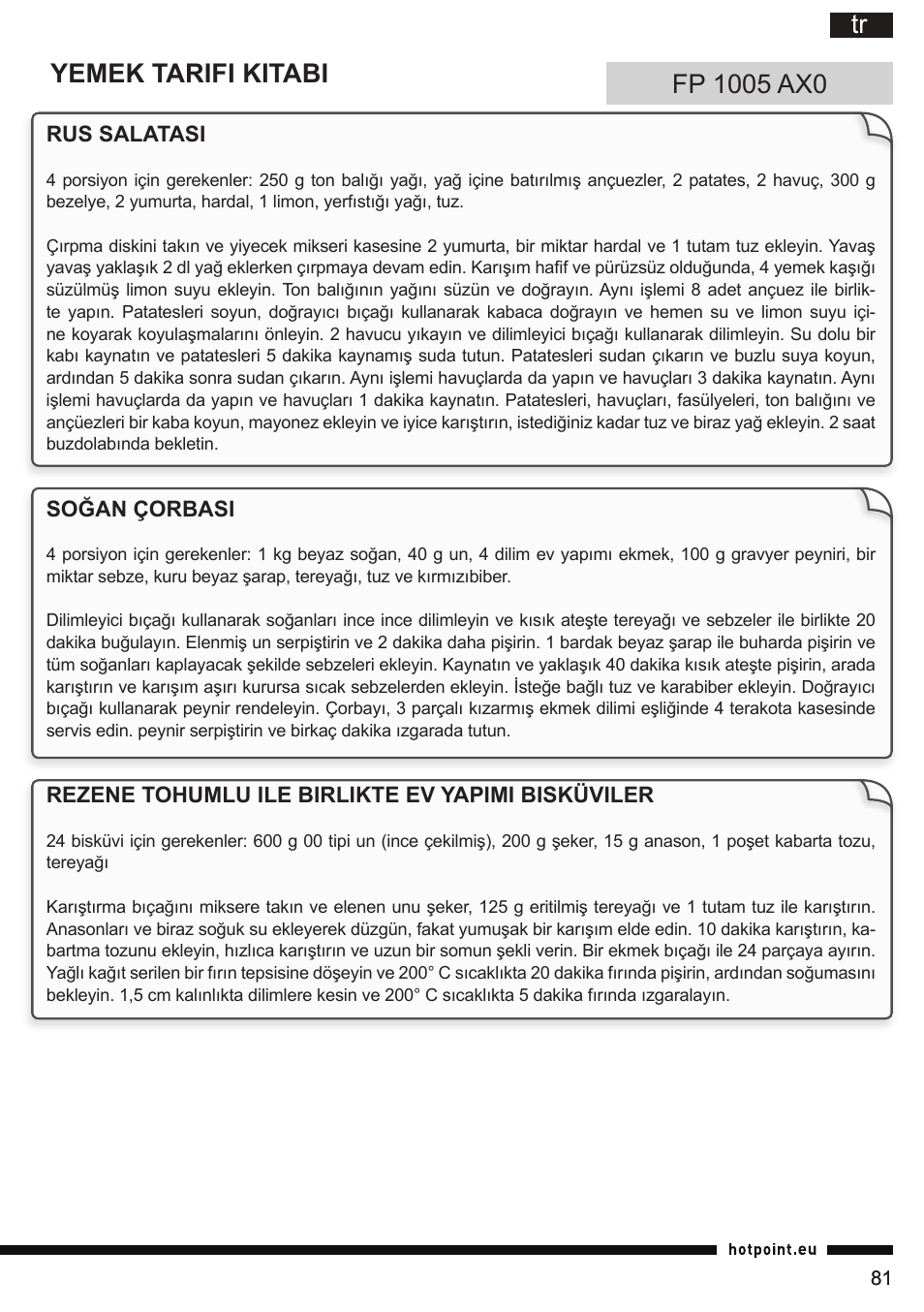 Hotpoint Ariston FP 1005 AB0 User Manual | Page 81 / 148