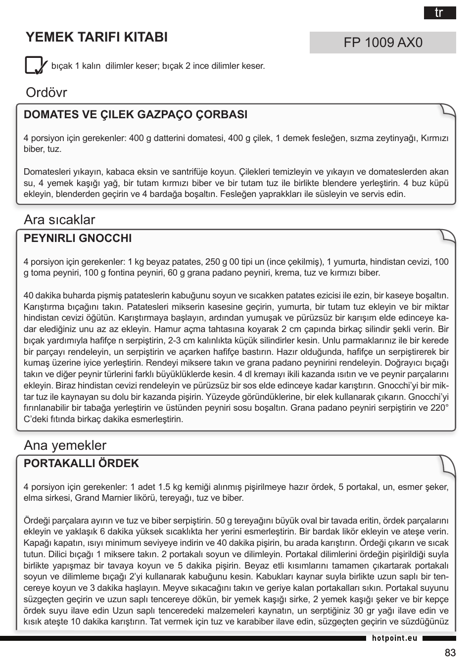 Tr yemek tarifi kitabi | Hotpoint Ariston FP 1005 AB0 User Manual | Page 83 / 148