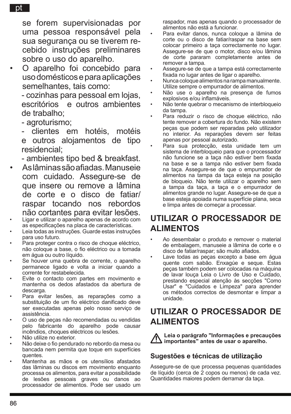 Utilizar o processador de alimentos | Hotpoint Ariston FP 1005 AB0 User Manual | Page 86 / 148