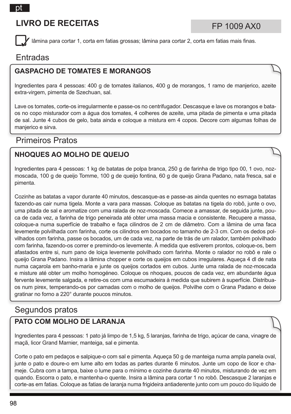 Pt livro de receitas | Hotpoint Ariston FP 1005 AB0 User Manual | Page 98 / 148