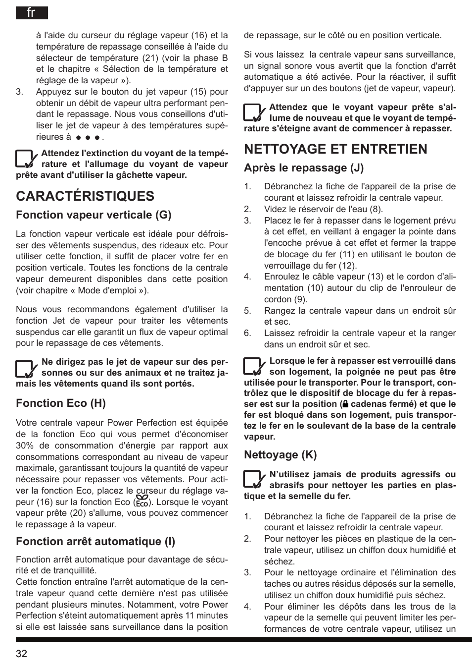 Nettoyage et entretien, Caractéristiques | Hotpoint Ariston G E12 AA0 User Manual | Page 32 / 88
