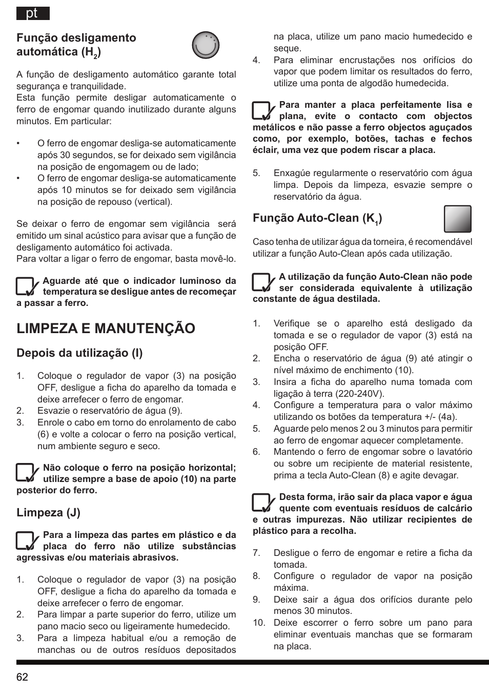 Limpeza e manutenção | Hotpoint Ariston SI E40 BA0 User Manual | Page 62 / 96