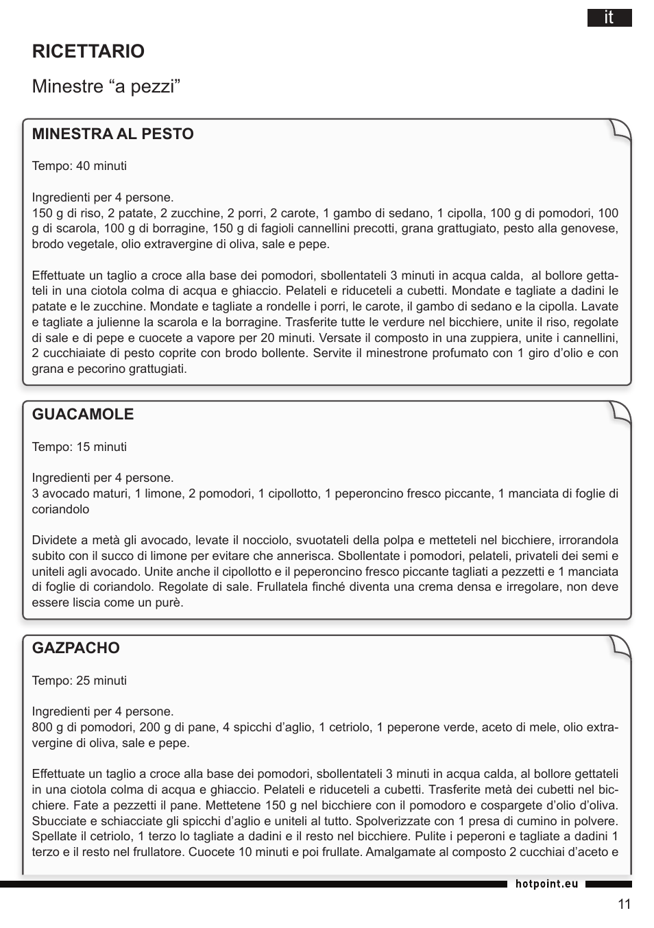 It ricettario minestre “a pezzi | Hotpoint Ariston TB 060C AX0 User Manual | Page 11 / 84