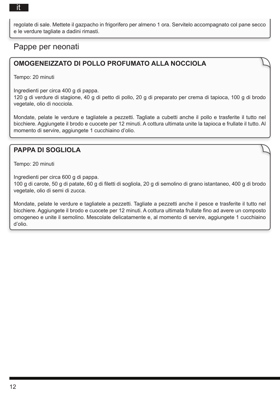 Pappe per neonati | Hotpoint Ariston TB 060C AX0 User Manual | Page 12 / 84