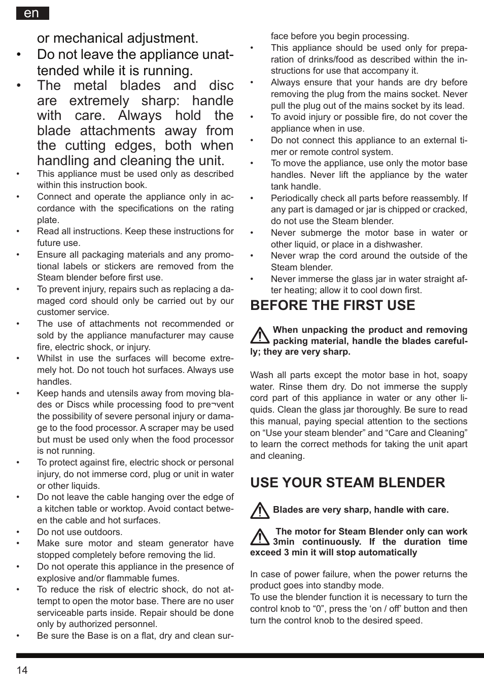 It en, Before the first use, Use your steam blender | Hotpoint Ariston TB 060C AX0 User Manual | Page 14 / 84