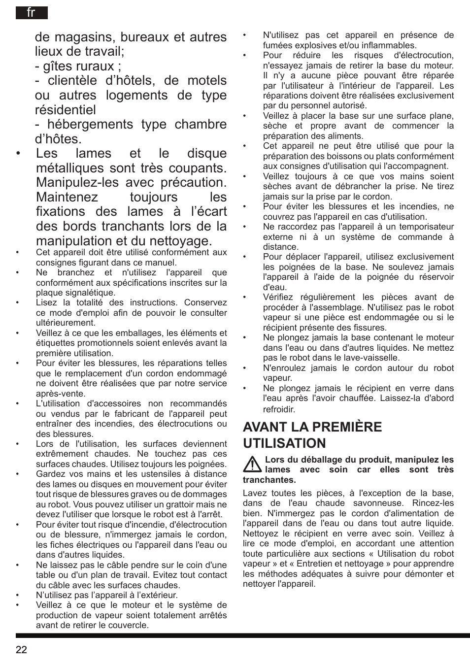 Avant la première utilisation | Hotpoint Ariston TB 060C AX0 User Manual | Page 22 / 84