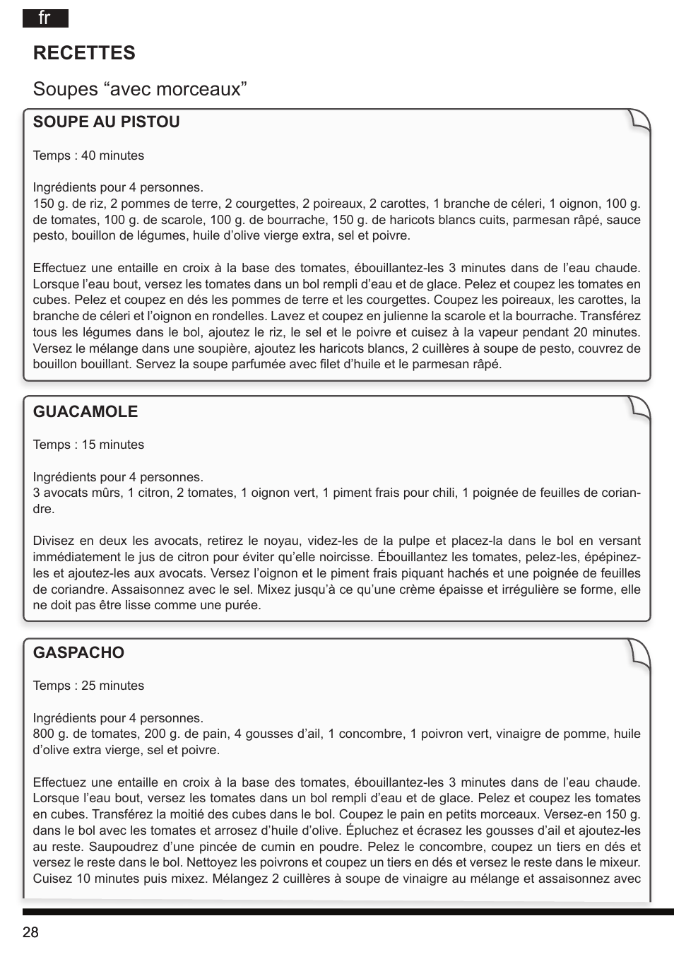 Fr recettes soupes “avec morceaux | Hotpoint Ariston TB 060C AX0 User Manual | Page 28 / 84