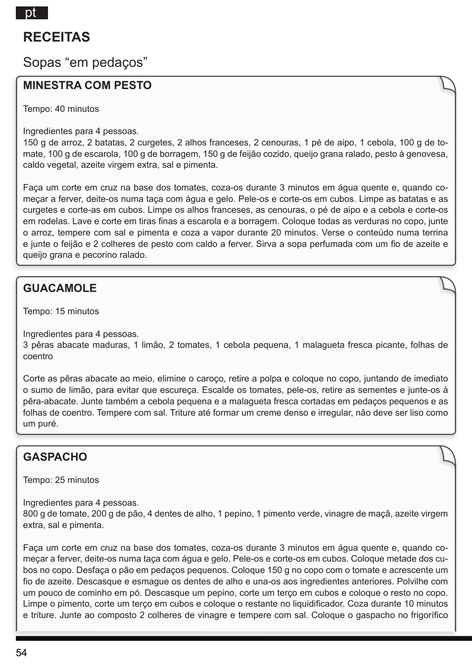 Pt receitas sopas “em pedaços | Hotpoint Ariston TB 060C AX0 User Manual | Page 54 / 84