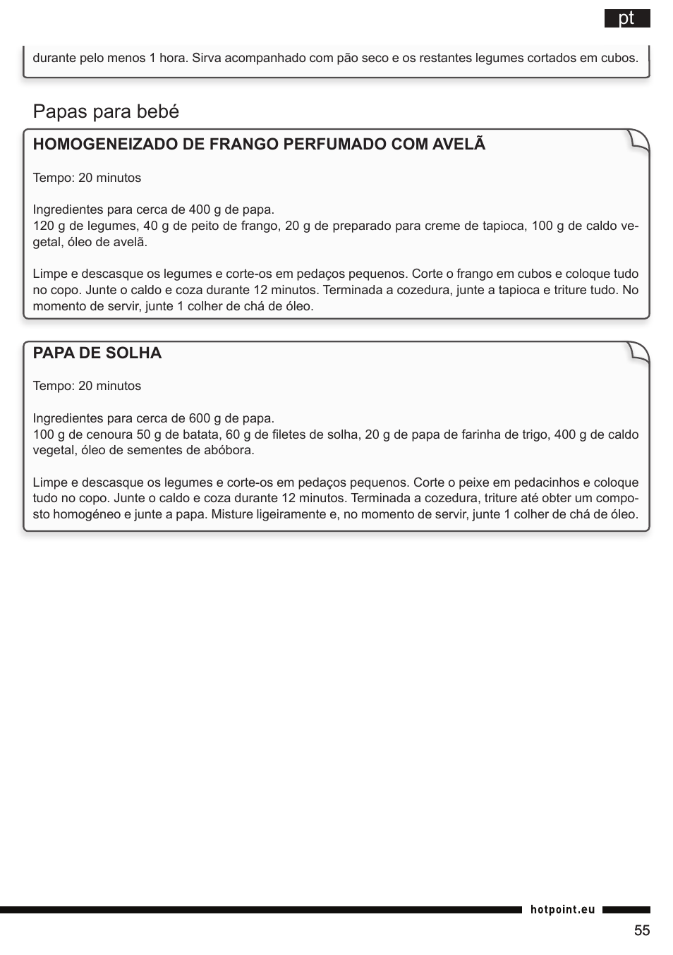 Papas para bebé | Hotpoint Ariston TB 060C AX0 User Manual | Page 55 / 84