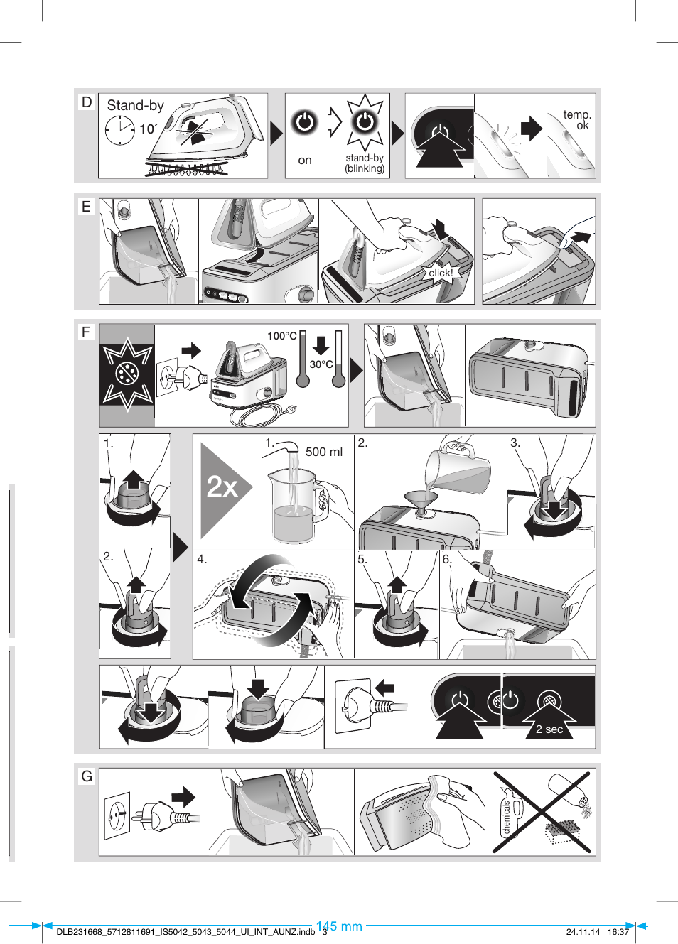 Max min min, De g f, Stand-by | Recision shot steam utton | Braun IS 5042 User Manual | Page 4 / 95