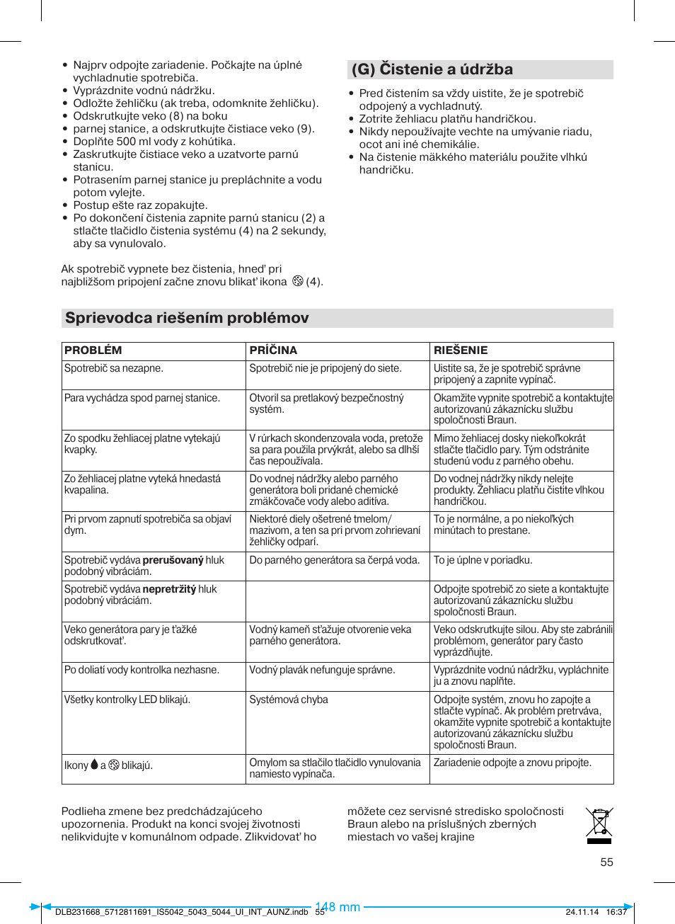 G) čistenie a údržba, Sprievodca riešením problémov | Braun IS 5042 User Manual | Page 56 / 95