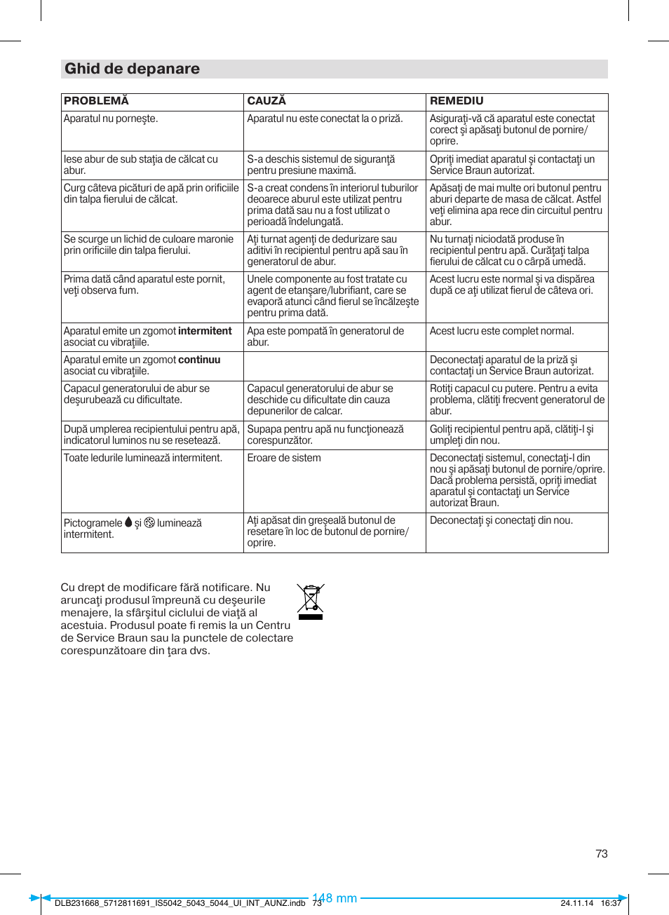 Ghid de depanare | Braun IS 5042 User Manual | Page 74 / 95