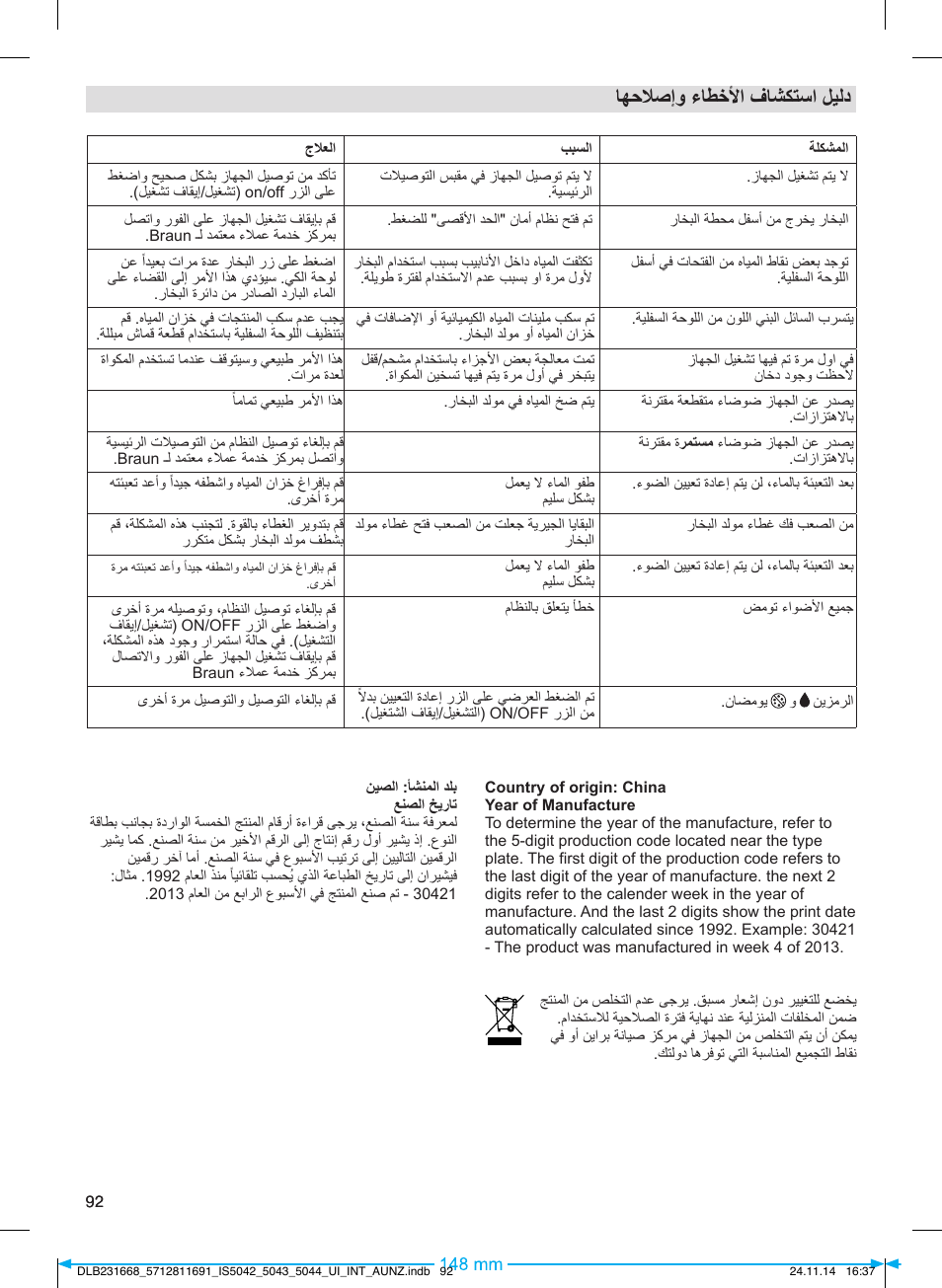 اهحلاصإو ءاطخلأا فاشكتسا ليلد | Braun IS 5042 User Manual | Page 93 / 95