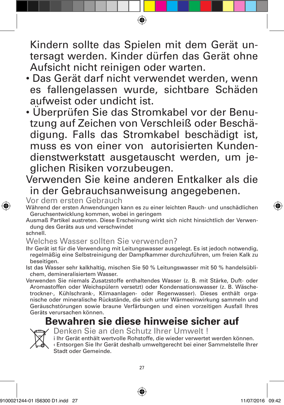 Bewahren sie diese hinweise sicher auf | ROWENTA MASTER VALET GARMENT STEAMER IS6300 User Manual | Page 32 / 150