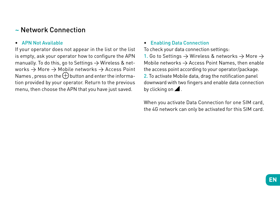 Network connection | Wiko Tommy User Manual | Page 11 / 280