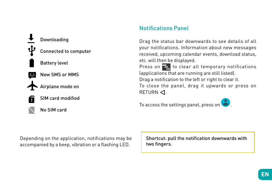 Notifications panel | Wiko Tommy User Manual | Page 13 / 280