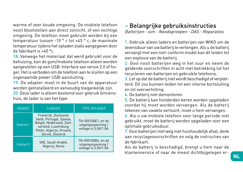Belangrijke gebruiksinstructies | Wiko Tommy User Manual | Page 144 / 280