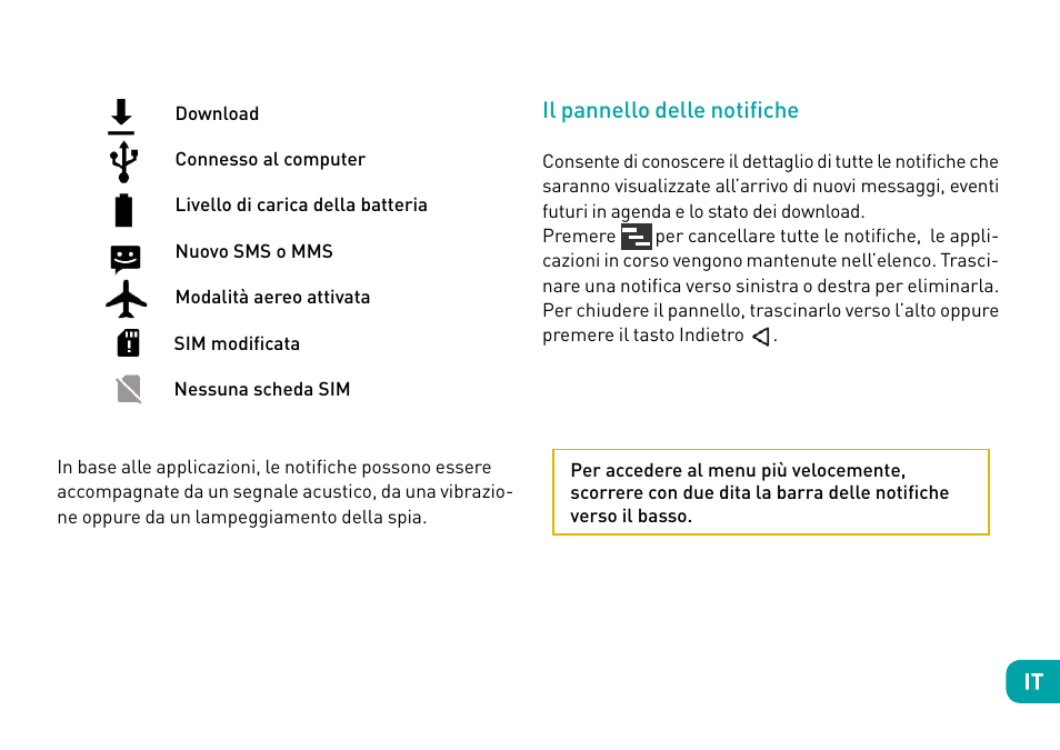 Il pannello delle notifiche | Wiko Tommy User Manual | Page 56 / 280