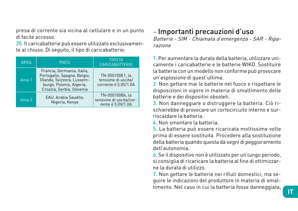 Importanti precauzioni d’uso | Wiko Tommy User Manual | Page 59 / 280