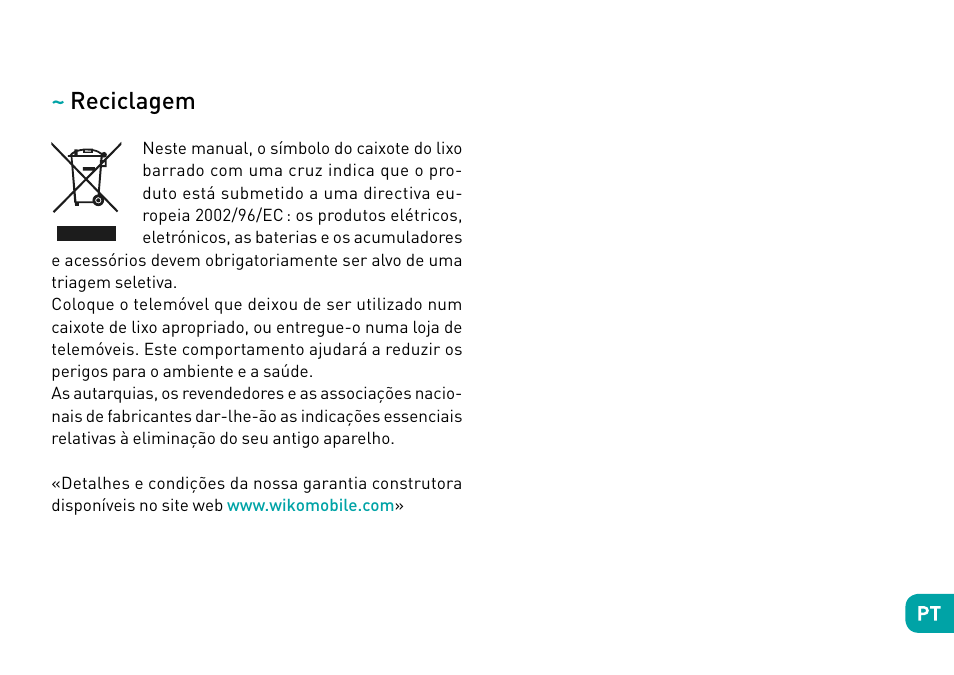 Reciclagem | Wiko Ufeel prime User Manual | Page 111 / 292