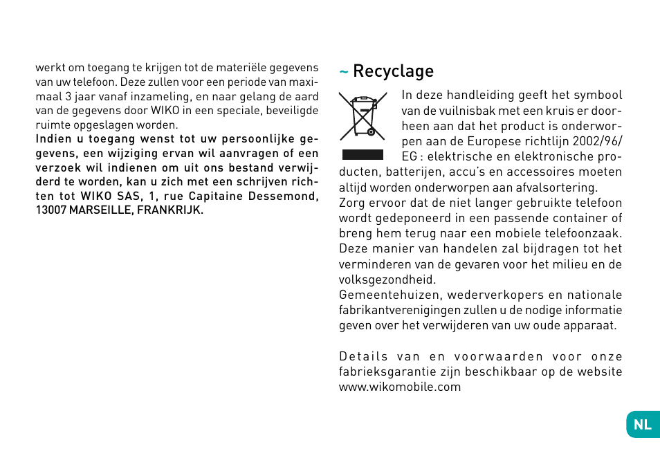 Recyclage | Wiko Ufeel prime User Manual | Page 155 / 292