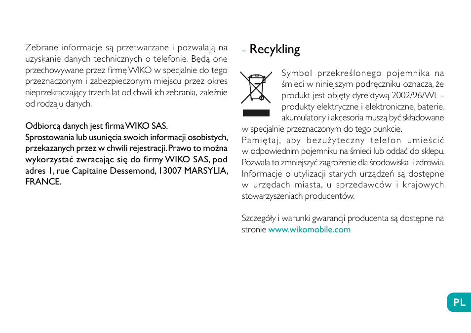 Recykling | Wiko Ufeel prime User Manual | Page 198 / 292
