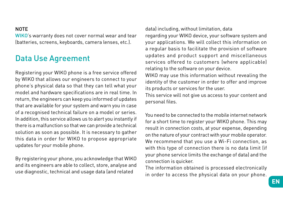 Data use agreement | Wiko Ufeel prime User Manual | Page 20 / 292