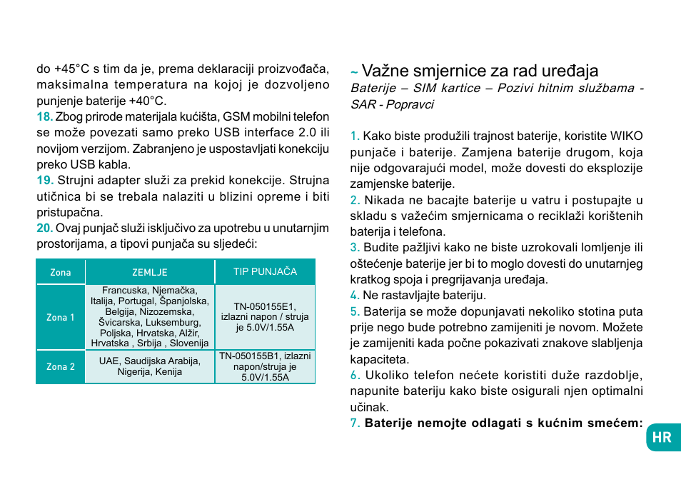 Važne smjernice za rad uređaja | Wiko Ufeel prime User Manual | Page 216 / 292