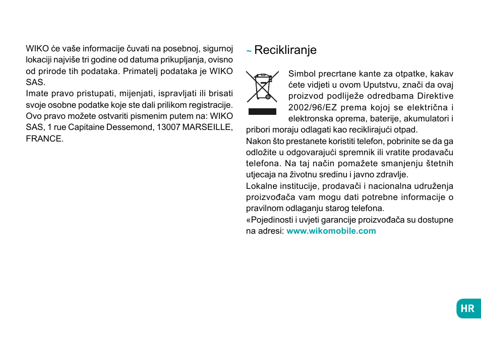 Recikliranje | Wiko Ufeel prime User Manual | Page 220 / 292