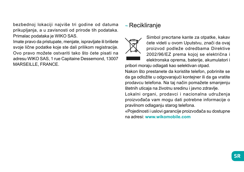 Recikliranje | Wiko Ufeel prime User Manual | Page 265 / 292