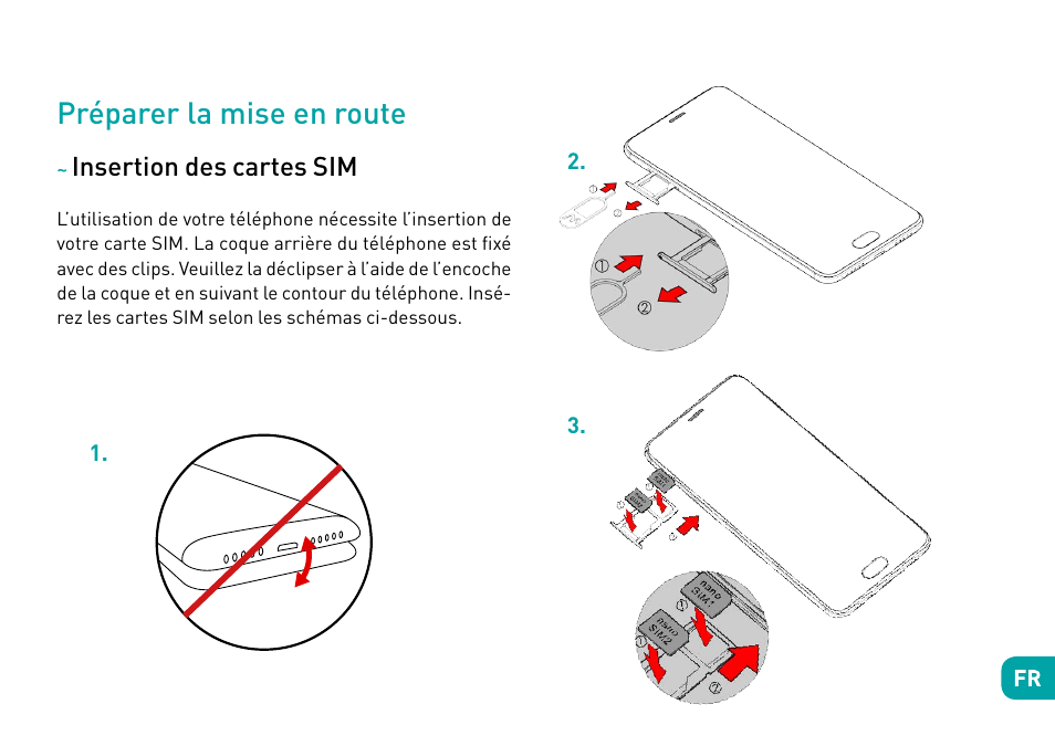 Préparer la mise en route, Insertion des cartes sim | Wiko Ufeel prime User Manual | Page 30 / 292
