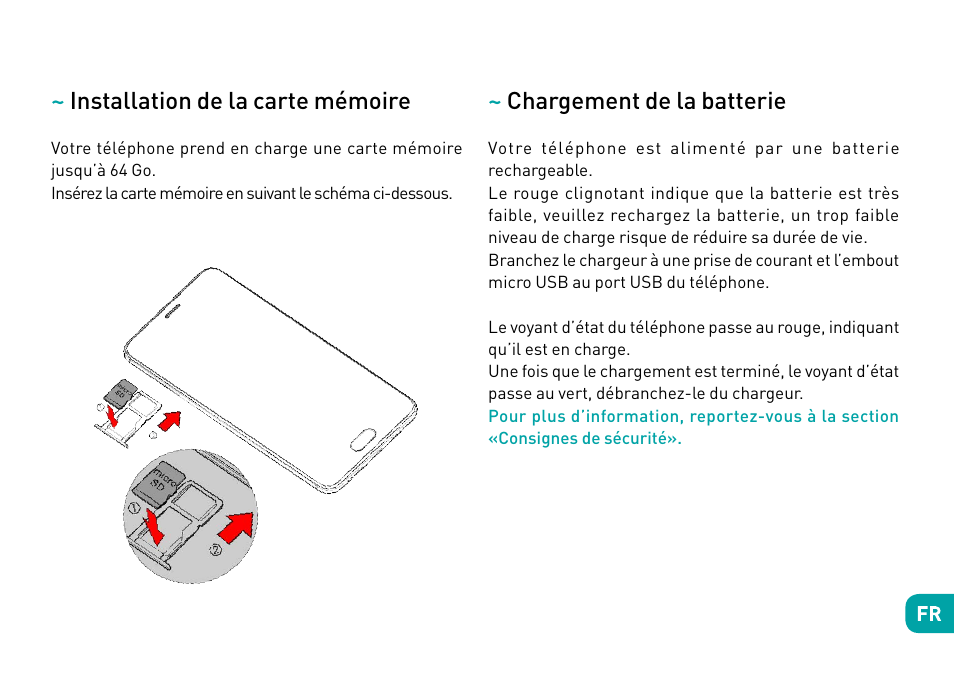 Installation de la carte mémoire, Chargement de la batterie | Wiko Ufeel prime User Manual | Page 31 / 292