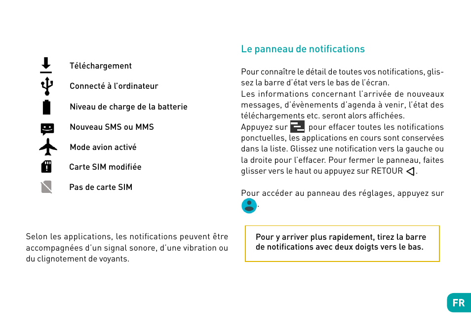 Le panneau de notifications | Wiko Ufeel prime User Manual | Page 37 / 292