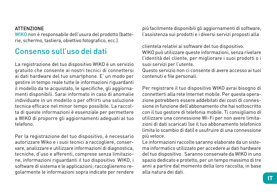 Consenso sull’uso dei dati | Wiko Ufeel prime User Manual | Page 65 / 292