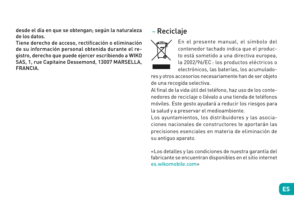 Reciclaje | Wiko Ufeel prime User Manual | Page 88 / 292