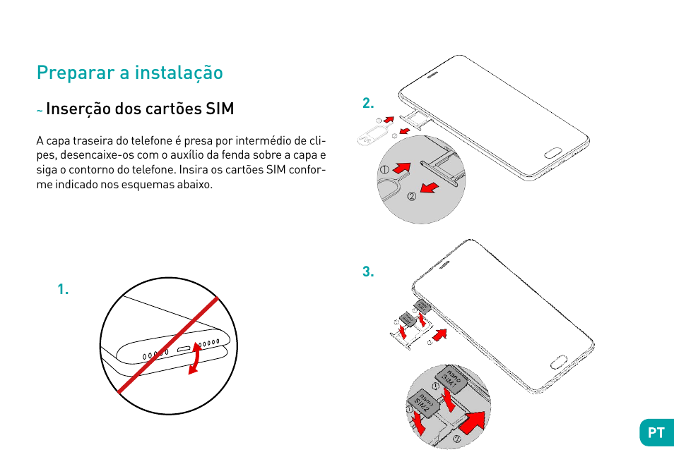Preparar a instalação, Inserção dos cartões sim | Wiko Ufeel prime User Manual | Page 97 / 292