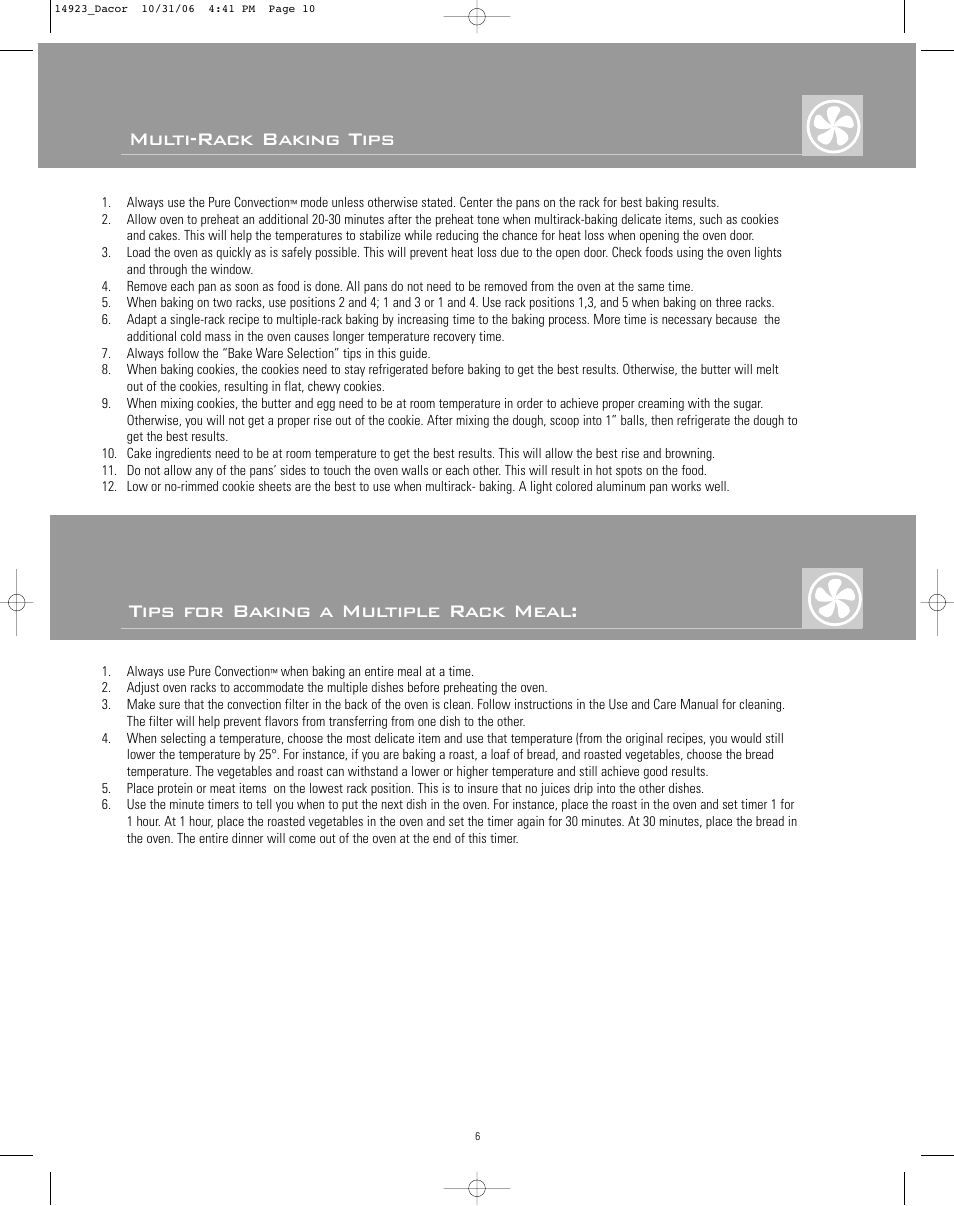 Multi-rack baking tips, Tips for baking a multiple rack meal | Dacor Range Cooking User Manual | Page 10 / 64