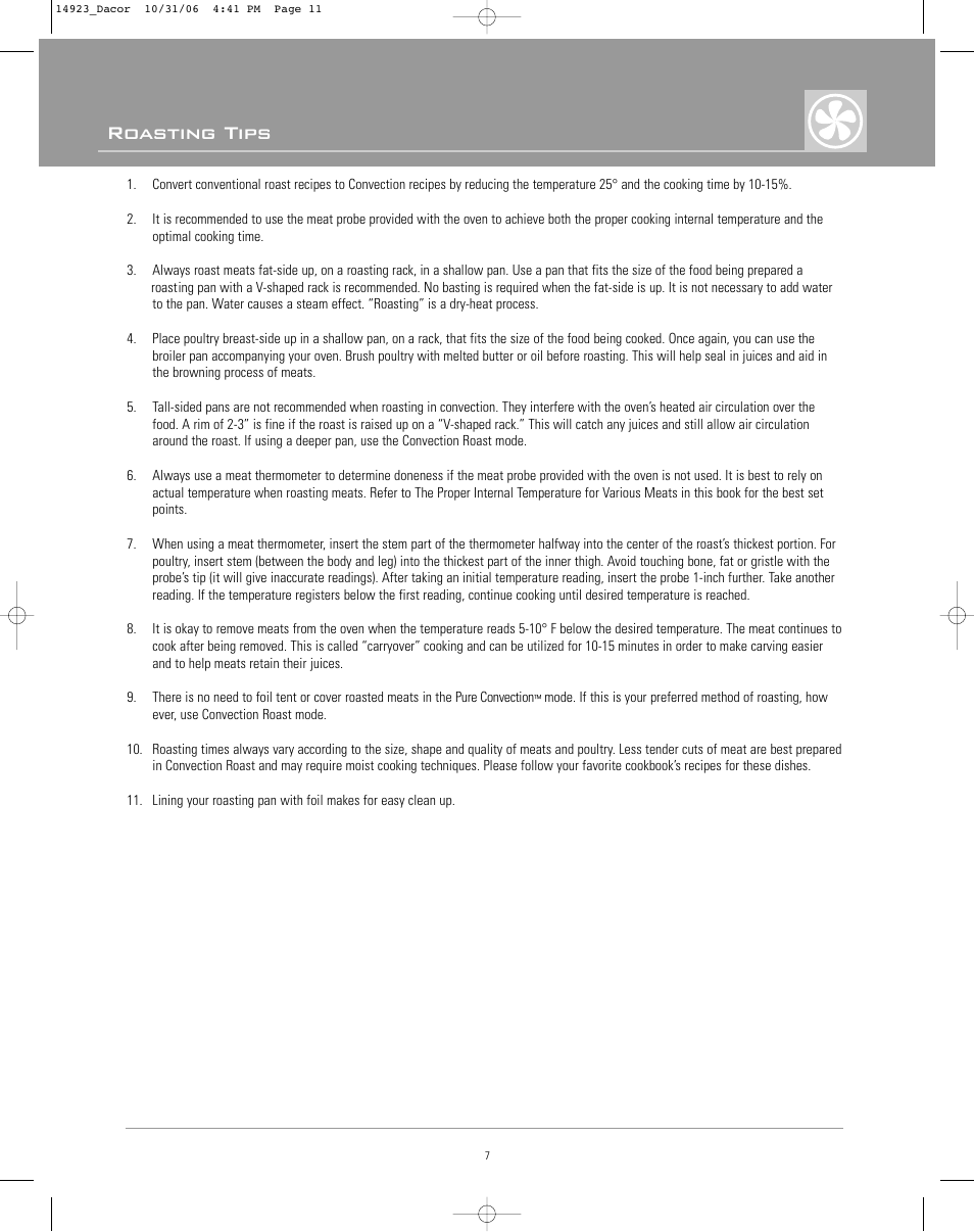 Roasting tips | Dacor Range Cooking User Manual | Page 11 / 64