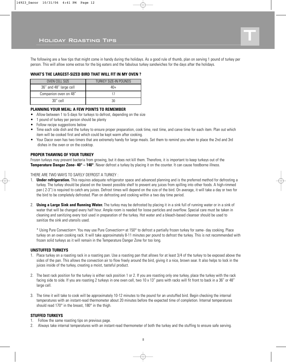 Holiday roasting tips | Dacor Range Cooking User Manual | Page 12 / 64