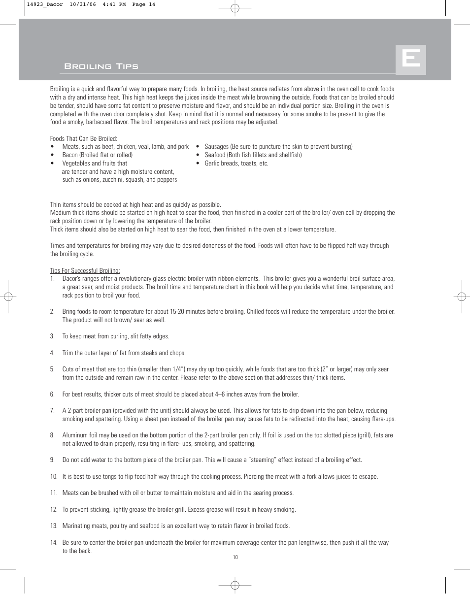 Broiling tips | Dacor Range Cooking User Manual | Page 14 / 64