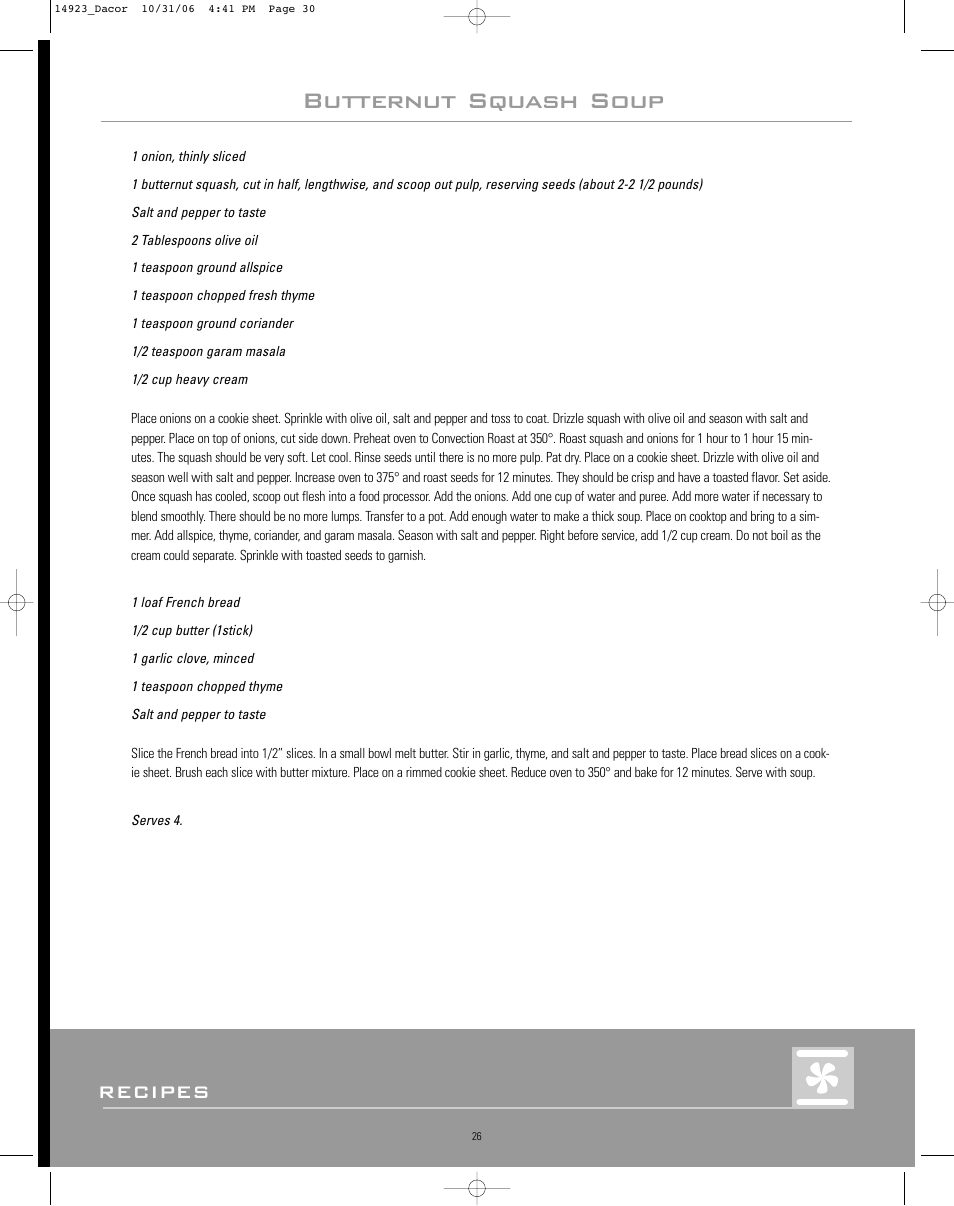 Butternut squash soup, Recipes | Dacor Range Cooking User Manual | Page 30 / 64