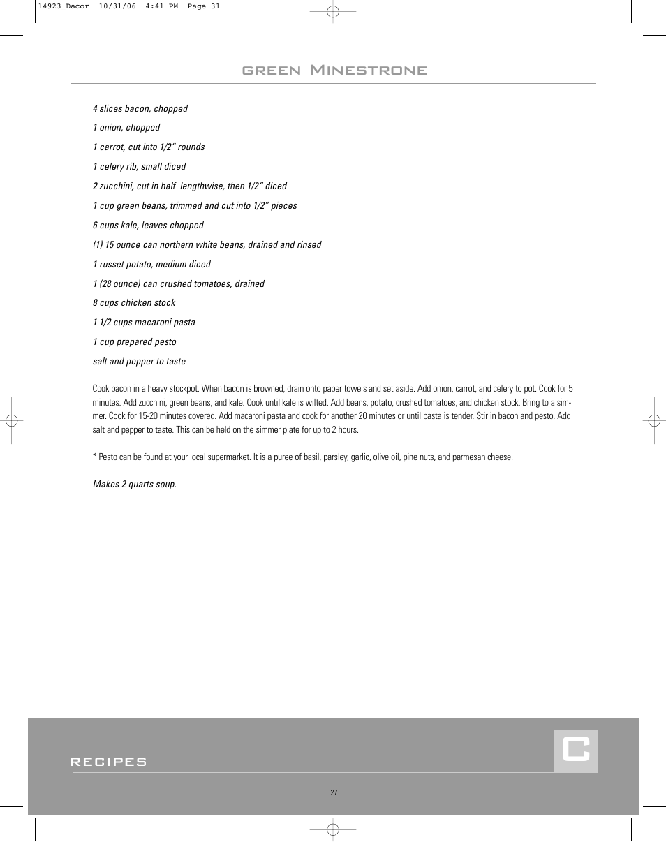 Green minestrone, Recipes | Dacor Range Cooking User Manual | Page 31 / 64