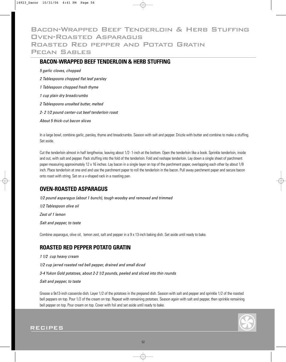 Recipes | Dacor Range Cooking User Manual | Page 56 / 64